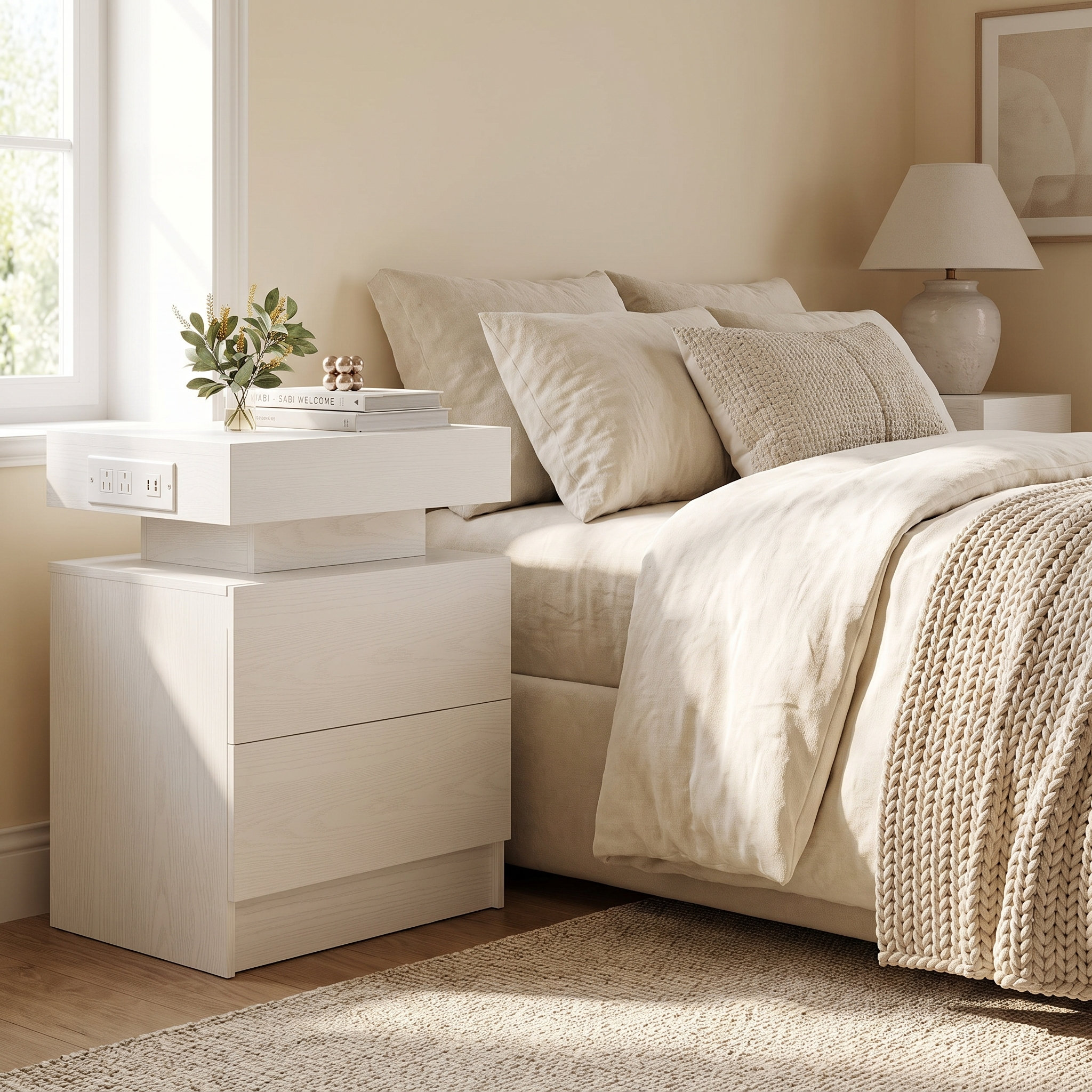 Ivy Bronx Westerly Wooden Nightstand with Charging Station